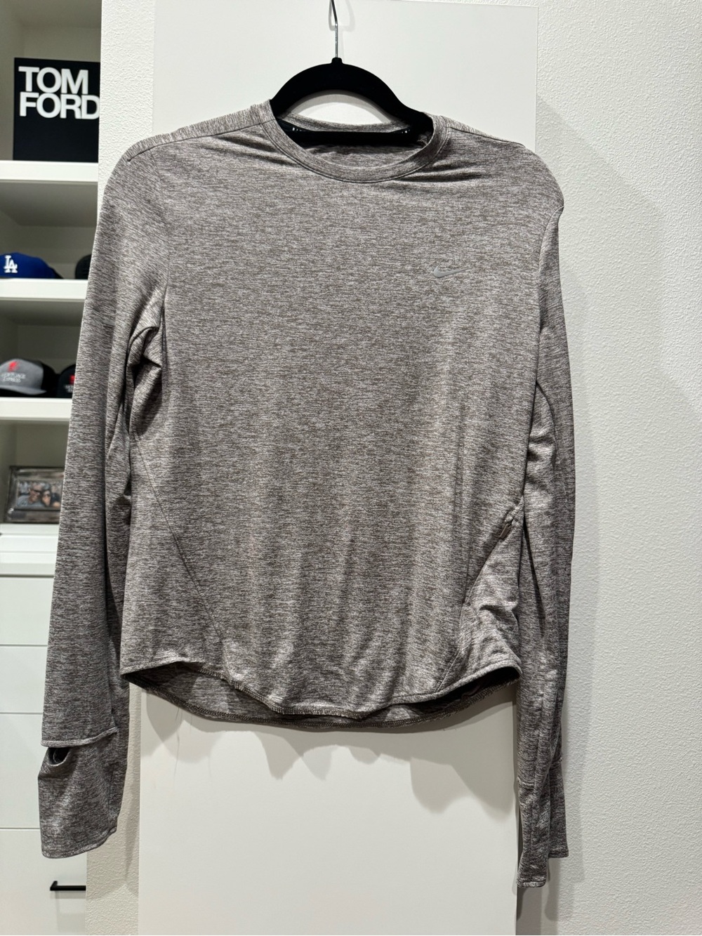 Nike Women's Long Sleeve Crew Tee in Heathered Brown